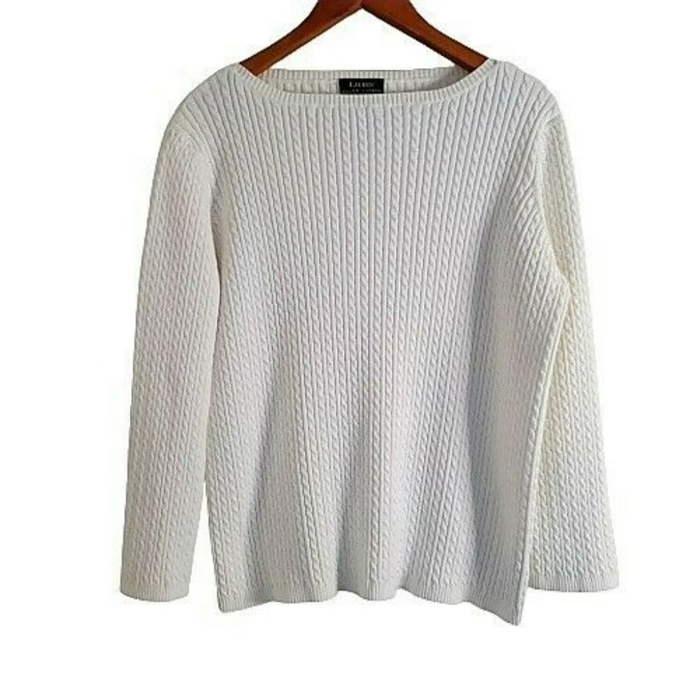 Ralph Lauren women's seawater off white Cable Knit Boat Neck Long sleevesSize 2X